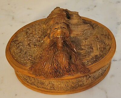 #ad Vintage Wood Hand Carved Hinged Oval Box with Pirate on Lid Germany Style $18.99