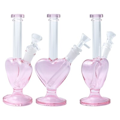 #ad 9inch Pink Heart Heady Glass Bong Premium Love Heart Shape Smoking Water Hookah $21.59