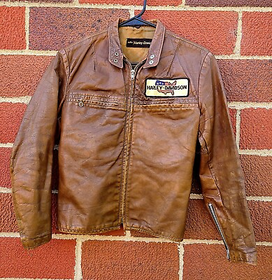 #ad Vintage Harley Davidson AMF Leather Jacket Size 36 Brown HD motorcycle 60s $270.00