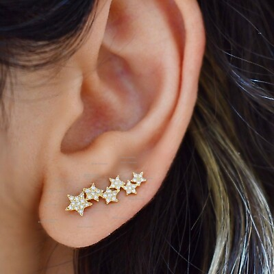 #ad Star Ear Climber Diamond Studs Earrings 14k Yellow Gold Ear Climber Earrings $499.00