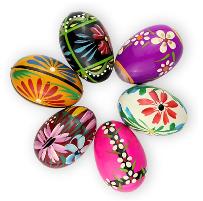 #ad Pisanki Hand Painted Wooden Traditional Polish Medium Easter Eggs 6 Units $23.95