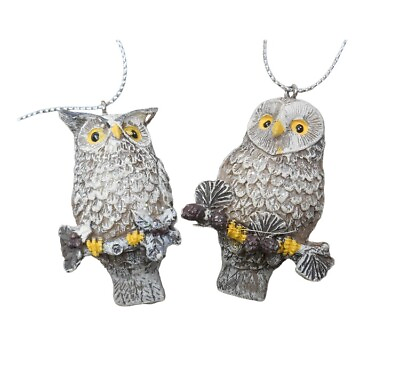 #ad Silver Tree Mini Taupe and Glitter Hoot Owl Ornament Set of 2 $12.59