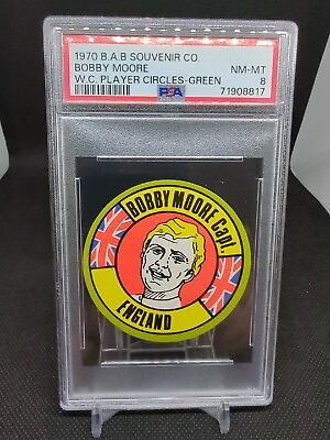 #ad 1970 B.A.B. Souvenir Co. World Cup Player Circles Green Bobby Moore PSA 8 $664.99