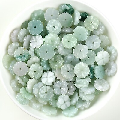 #ad 10PCS Natural Grade A Jade Jadeite Bead Lucky DIY Flower Braided Loose Pendant $17.91