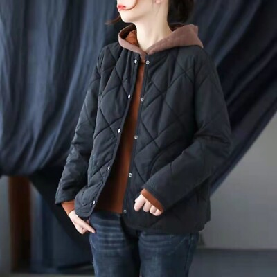 #ad Womens Fashion Winter Quilted Outwear Coat Korean Loose Round Neck Padded Jacket $41.58