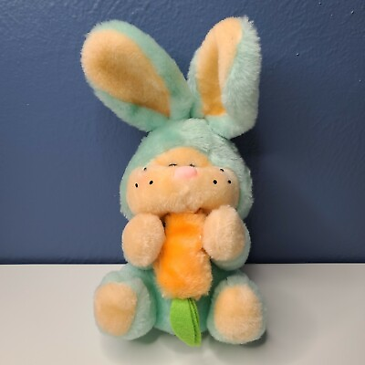 #ad Vintage MTY Plush 10” Easter Bunny Rabbit Green Carrot Stuffed Animal Plush $12.75