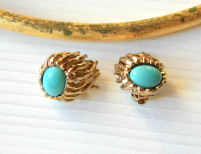 #ad Finest Earrings Classics To Clip Flower Turquoise Style Years 50 for Lady Gold $87.86