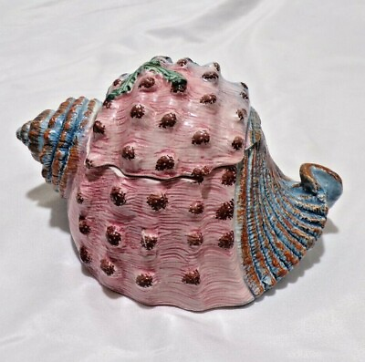 #ad Vtg. HORCHOW ITALY 2 PC TROPICAL MULTI COLOR PINK BLUE CONCH SHELL TRINKET DISH $34.99