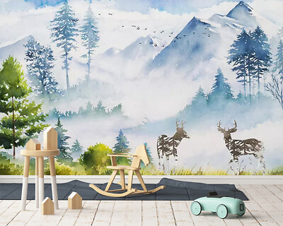 #ad 3D Elk Mountain Foggy Wallpaprer Wall Mural Removable Self adhesive Sticker1094 AU $314.99