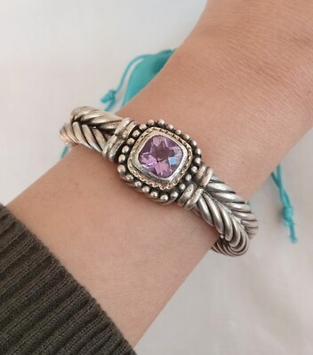 #ad GORGEOUS 18K STERLING Purple Amethyst ITALY Rococo Hinged Bangle Bracelet. $199.99