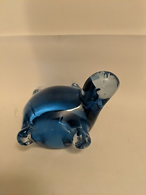 #ad Vintage Blue Art Glass TURTLE Figurine Paperweight $12.00