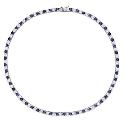 #ad 26Ct Round Cut Simulated Sapphire Women#x27;s Pretty Necklace 14k White Gold Silver $209.99