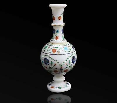 #ad 11quot; Marble Vase Flower Pot Inlay Work Pietra Dura Beautiful Lapis Lazuli h6 $1252.00