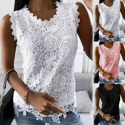 #ad Women Lace Sleeveless Pullover Tops Vest Ladies Summer Tank Tee Blouse T shirt $15.41