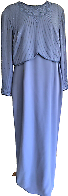 #ad Vintage Karen Miller Dress Evening Long 16 P Periwinkle Blue Deco Mother Formal $36.00