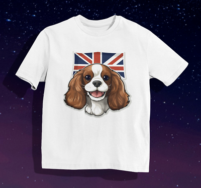 #ad King Charles Spaniel X Union Jack T shirt British Cute Dogs Unisex V3 GBP 12.95