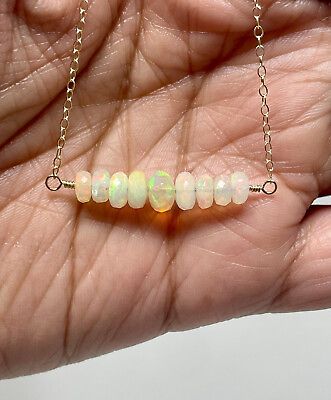 #ad Opal Bar Necklace Faceted Opal Beads Necklace October Birthstone Women Jewelry $44.31