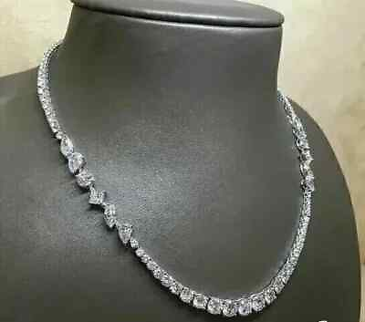 #ad 20Ct Cut Round Lab Created Diamond Women#x27;s Tennis Necklace 14k White Gold Finish $305.49