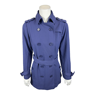 #ad Linea by Louis Dell#x27;Olio Women Gauze Crepe Trench Coat Unlined Denim Blue Size 4 $20.00
