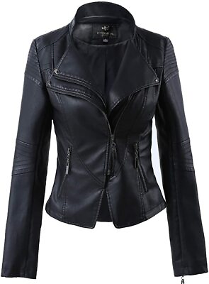 #ad New Womens Leather Jacket Genuine Lambskin Real Biker Moto Black Slim Fit Coat $99.99