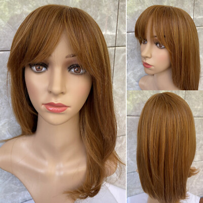 #ad Hair Blend Heat Ok Brown Wig Women Soft Straight Natural Fashion Daily Use $21.47