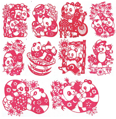 #ad Large Paper Cuts Panda Set 10 Red Color Individual Pieces Xian $20.00