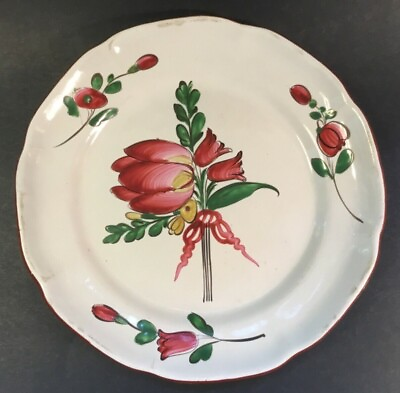#ad Antique Old Strasbourg Handpainted Faience Plate c.mid 1800s $165.00