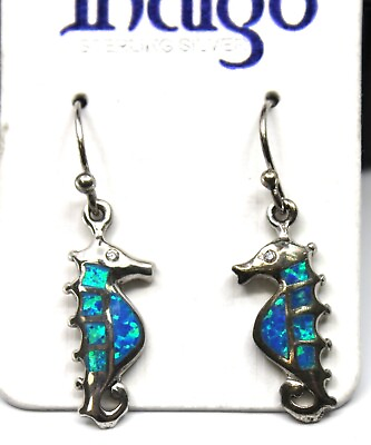 #ad Sterling Silver Blue Opal Seahorse Drop Dangle Earrings 1.45quot;in $19.99
