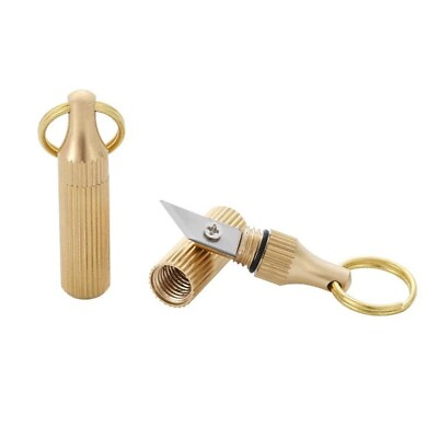 #ad 1x Brass Capsule Mini Knife Copper keyring Portable Pocket Folding Outdoor Tool $8.45