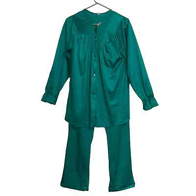 #ad Vintage Nancy King Lingerie Womens 2 Piece Green Pajama Set Lace Trim Size S $15.00