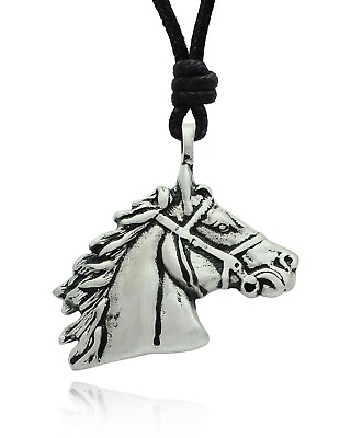#ad Horse Head Riding Equestrian Silver Pewter Charm Necklace Pendant Jewelry $9.99