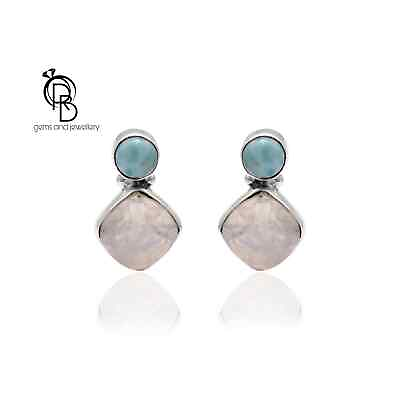 #ad New Natural Larimar amp; Rainbow 925 Sterling Silver Earring For Women#x27;s Wear $55.00