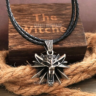 #ad Wolf Head Witcher Necklace Stainless Steel Large Pendant Chain Wizard Amulet Men $44.17