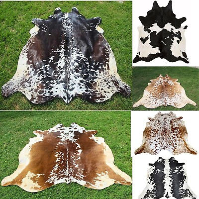 #ad NEW LARGE 100% COWHIDE LEATHER RUGS TRICOLOR COW HIDE SKIN CARPET AREA $89.99