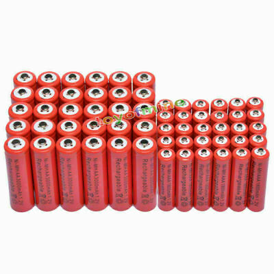 #ad 30 AA 3000mAh 30 AAA 1800mAh 1.2V NI MH Rechargeable Battery 2A 3A Red Cell $42.64