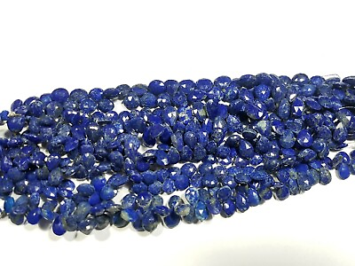 #ad AAA NATURAL LAPIS LAZULI PEAR BRIOLLETE FACETED BEADS 6X8 TO 8X10 MM 8quot; STAND $24.67