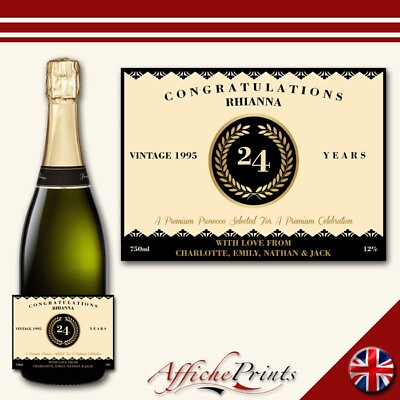 #ad Personalised Birthday Label Ornate Custom Champagne Prosecco Fun Bottle Sticker GBP 3.00