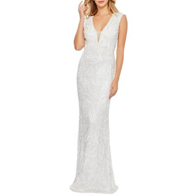 #ad Mac Duggal Womens White Beaded Maxi Formal Evening Dress 14 BHFO 8988 $145.99