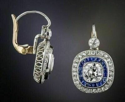 #ad Art Deco 2.75 Ct Lab Created Sapphire amp; Diamond Halo Drop Dangle Earring Silver $96.79