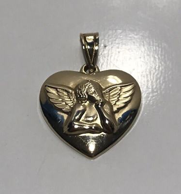 #ad MA MICHAEL ANTHONY HOLLOW 14K YELLOW GOLD GUARDIAN ANGEL HEART PENDANT $129.95