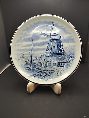 #ad Vintage Boch Belgium Delfts Windmill Wall Hang Plate Sea Scape $12.00