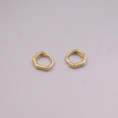 #ad Pure 18K Yellow Gold Women Small Size Geometry Hoop Earrings 0.56g Au750 $76.14