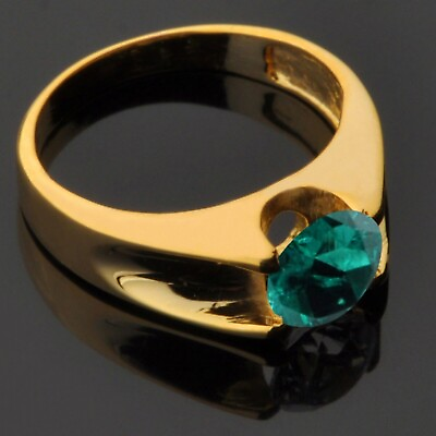 #ad 1.20Ct Round Natural Zambian Green Emerald Ring In 14KT Yellow Gold $225.00