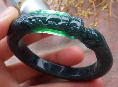 #ad Certified Green Burma Natural JADE Jadeite Dragon Bangle Bracelet 54mm 652468 $391.10