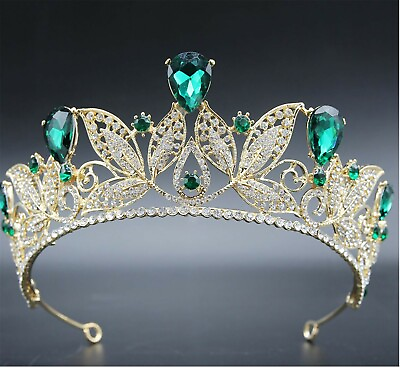 #ad Women Leaf Purple or Green Crystal Rhinestone Proper Prom Party Hair Tiara Crown AU $39.95