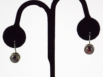 #ad Sterling Silver Rhodolite Garnet Cabochon Hook Earrings 925 Round Cut Cabs 4g $24.00