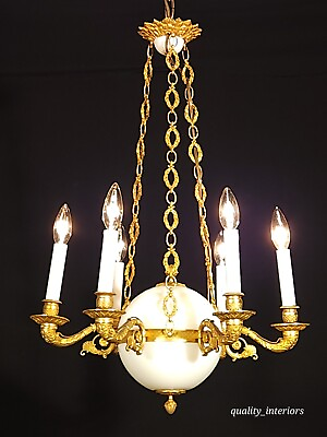 #ad #ad ANTIQUE French WHITE Opaline amp; Brass Regency Baccarat Style 6 Light Chandelier $2750.00