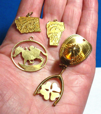 #ad GOLD CHARM LOT OF 5 LARGE CHARMS VINTAGE $125.00