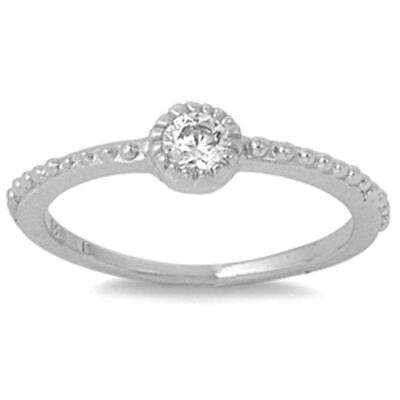 #ad Dainty .18 CW CZ Solitaire Stackable Eternity Bridal Wedding Ring 925 Band SZ 11 $12.80