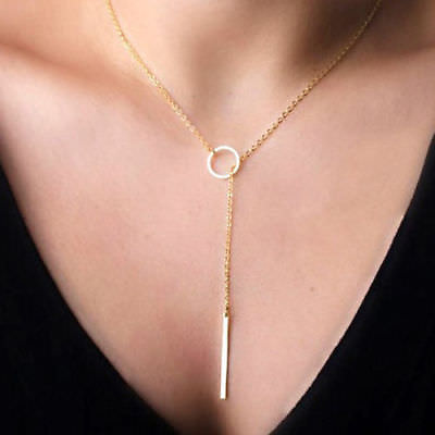 #ad Lariat Necklace Long Thin Chain Simple Delicate Dainty Circle Y Drop Silver Gold $10.93